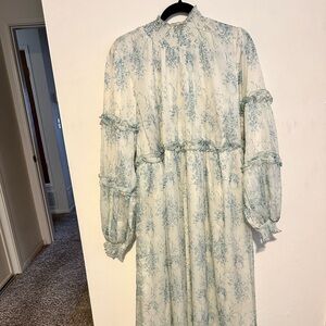 Elegant Blue Floral Women's Dress